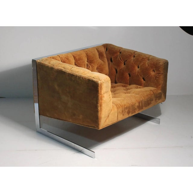 Milo Baughman cantilever lounge chair. One of Baughman's best forms in solid bar chromed steel.