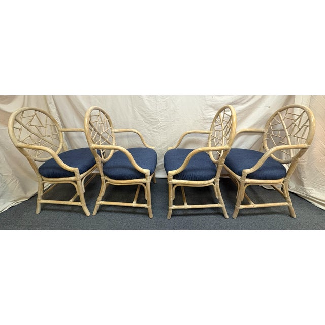 Vintage McGuire Style Cracked Ice Rattan and Rawhide Chairs- Set of 4 For Sale In West Palm - Image 6 of 15