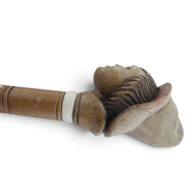 Late 19th Century Antique Folk Art Hand Carved Wood Young Male Alpine Hat Boy Walking Stick Cane For Sale - Image 5 of 9