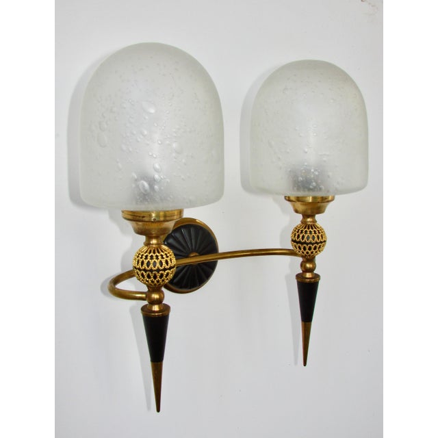 1950s Mid-Century Brass and Glass Wall Lamp, 1950s For Sale - Image 5 of 8