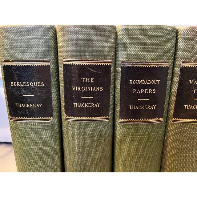 Paper William Thackeray Set of Fine Cloth Bindings Green Books With Black Leather Titles on the Spine - 10 Volumes For Sale - Image 7 of 12