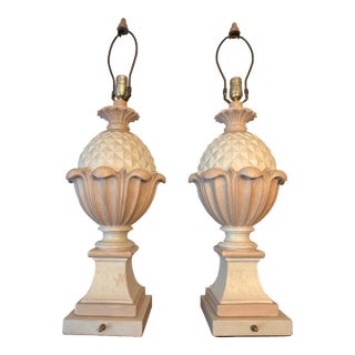 1996 Hollywood Regency "Casual Lamps" Sculptural Pineapple Urn 31” Table Lamps - A Pair For Sale