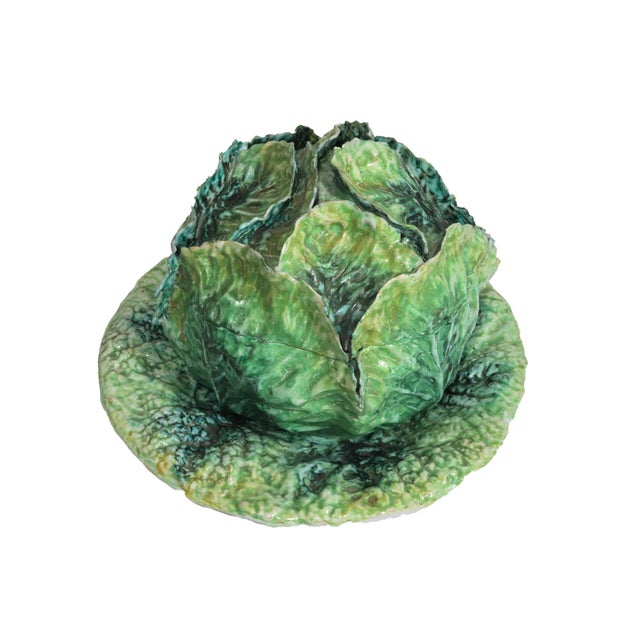 Garden Whimsy: Large Italian Ceramic Cabbage Tureen & Stand For Sale - Image 11 of 16