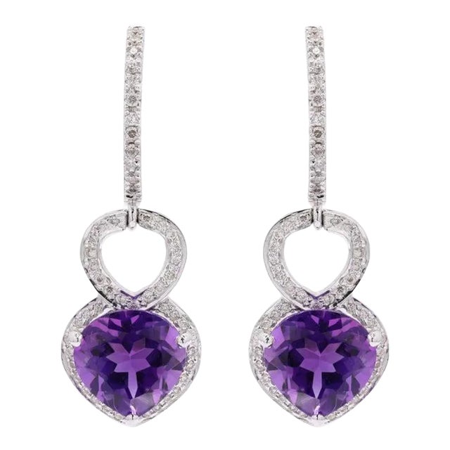 3.53ct Pear Cut Amethyst Art Deco Drop Earrings With Diamonds in 18k Gold- A Pair For Sale