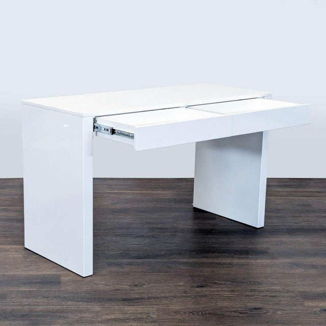 Modern Cb2 Runway Modern White Desk With Two Drawers – Minimalist Home Office Desk For Sale - Image 3 of 8