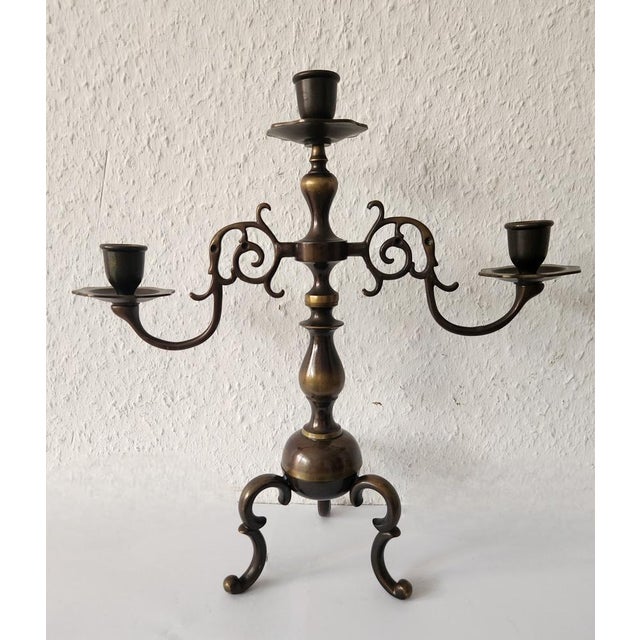 Antique 3-Arm, 3-Light Candlestick in Solid Bronze Elegant Vintage Craftsmanship in Baroque/Rococo Style This beautiful...