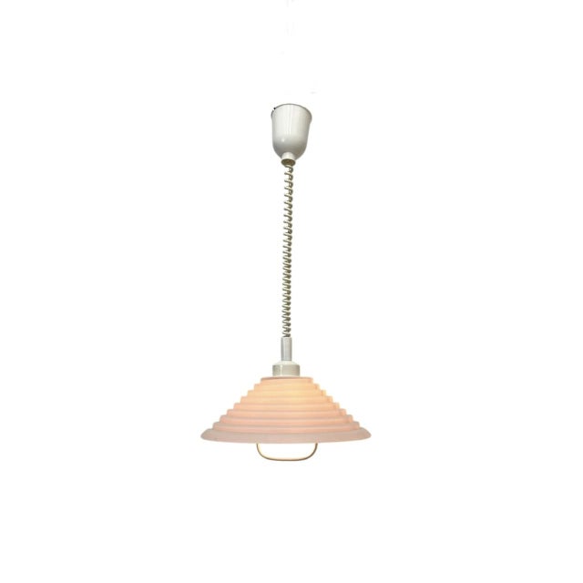 1960s Adjustable Pendant Lamp in Stepped Soft Pink Glass from Lakro Amstelveen, Netherlands, 1960s For Sale - Image 5 of 12