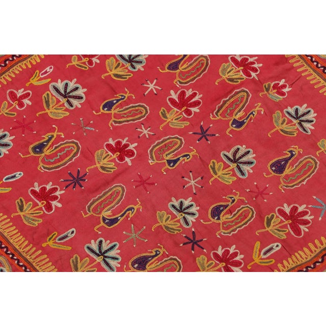 Traditional Vintage Indian Textile, Square Tapestry With Fabulous Bird Pictorials - Rug & Kilim For Sale - Image 3 of 5