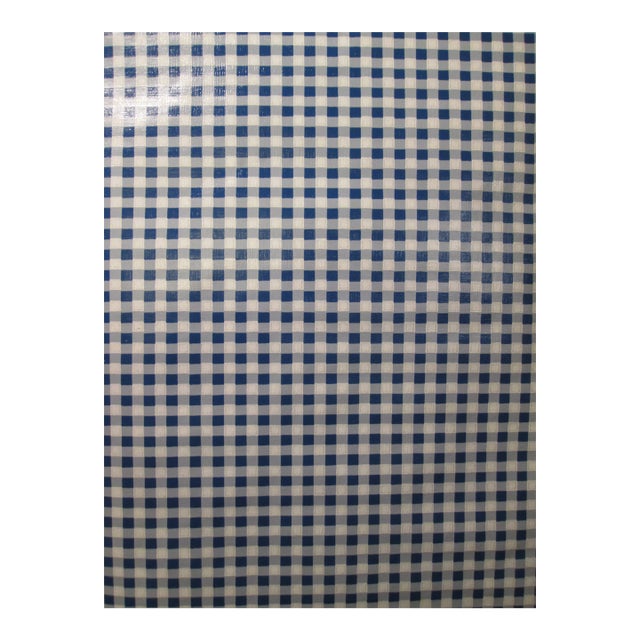 1970s Vintage Blue and White Gingham Wallpaper For Sale