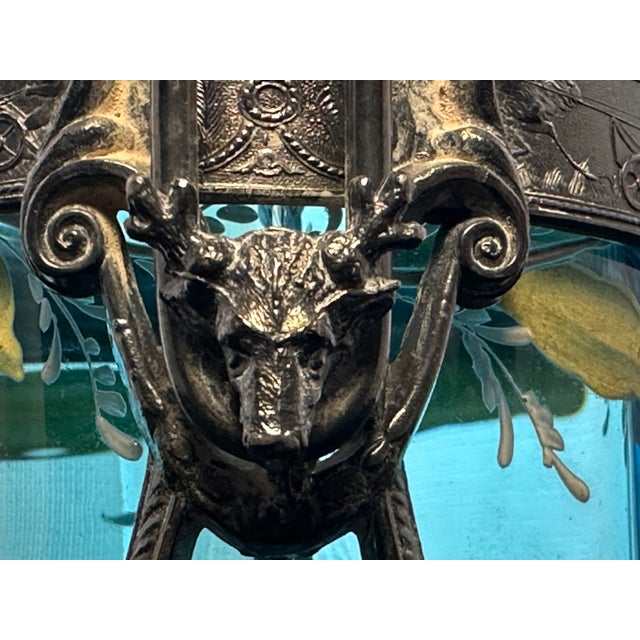 Antique Reed & Barton Silverplate Cherub Themed Pickle Castor With Aqua Glass For Sale In Panama City, FL - Image 6 of 18