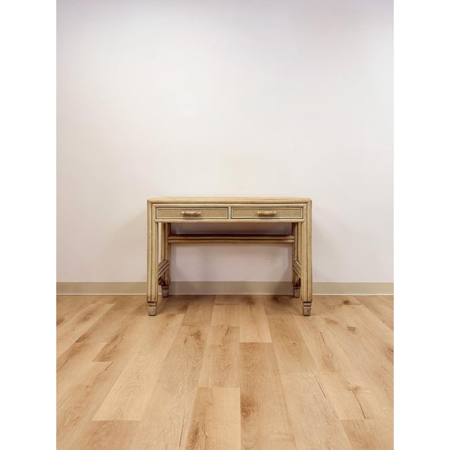 Vintage Ficks Reed Style Faux Bamboo Petite Desk With Drawers Wicker Coastal MCM For Sale - Image 13 of 13