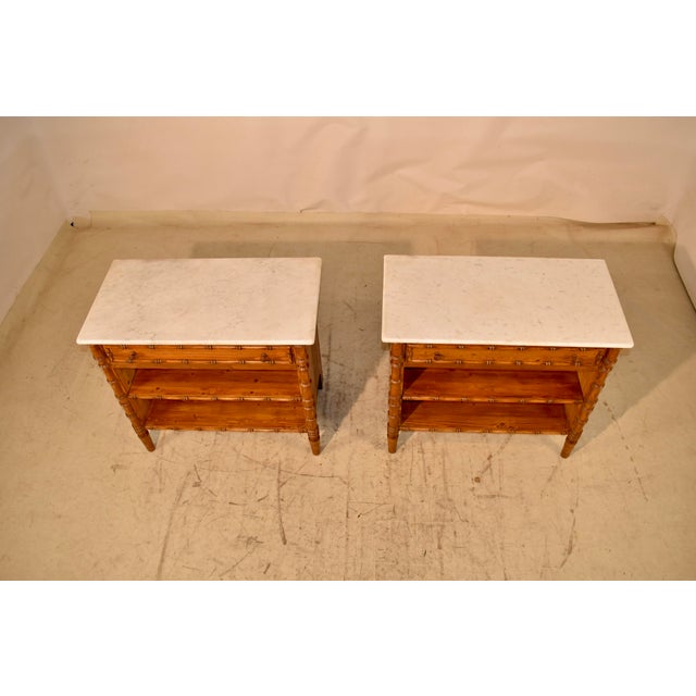 Wood Pair of Vintage Faux Bamboo BedsIde Table For Sale - Image 7 of 8