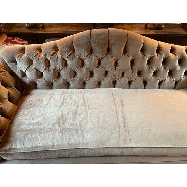 Textile Pair of Custom English Country Tufted Silk Velvet Sofas For Sale - Image 7 of 7