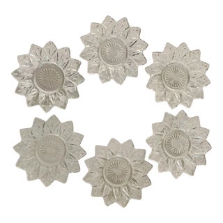 1960s Clear Glass Petal Shaped Dessert Plates- Set of 6 For Sale