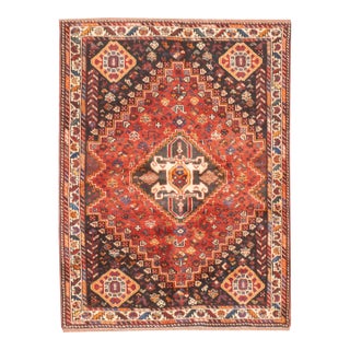 Vintage Hand-Knotted Persian Qashqai Rug 3'10" X 5'2" For Sale