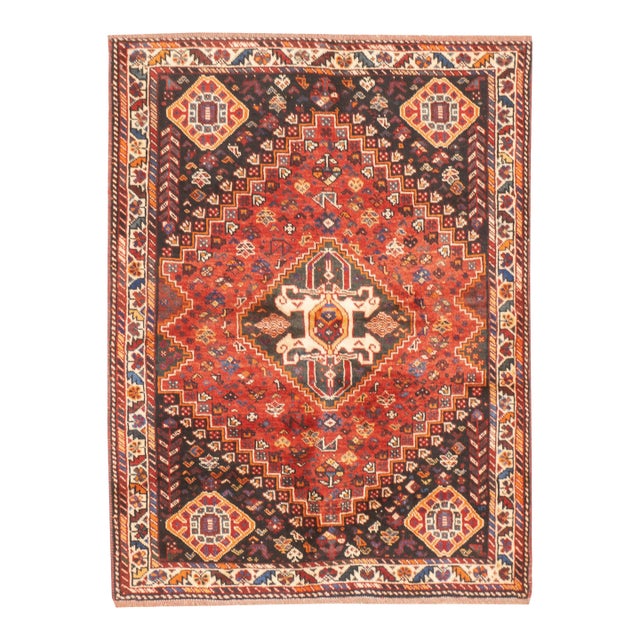 Vintage Hand-Knotted Persian Qashqai Rug 3'10" X 5'2" For Sale