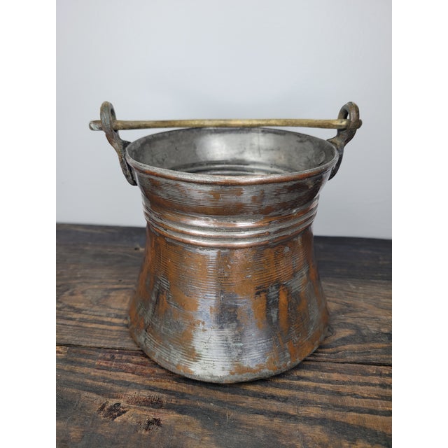 Late 19th Century 19th Century Ottoman Turkish Tinned Copper Bucket With Brass Swing Handle For Sale - Image 5 of 7