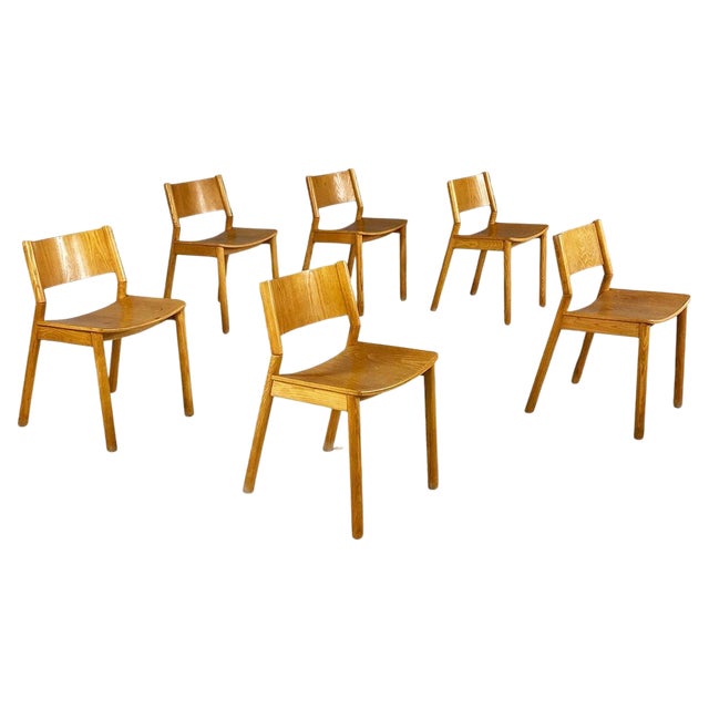 Mid-Century Italian Modern Oak Dining Chairs, 1980s, Set of 6 For Sale