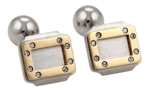 Cartier Santos Rectangular Shape Steel & 18k Gold Bar Bell Stud Cufflinks - 2 Pieces
