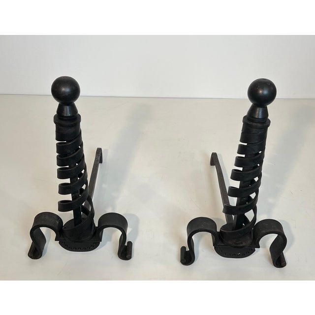 Raymond Subes Pair of modernist cast iron andirons. Raymond Subes. For Sale - Image 4 of 12