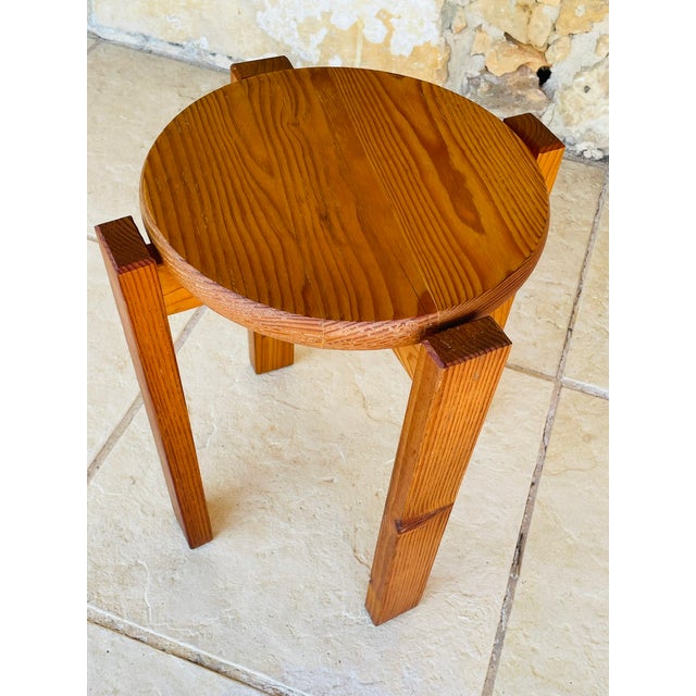 Vintage Fir Wood Stool with Fins, 1970s For Sale - Image 17 of 18