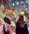 Night Out by Jim Beckner | Oil on canvas Night scene with figures walking in a city. For Sale - Image 4 of 5