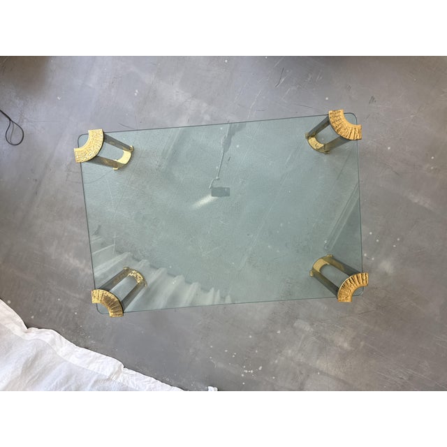 Peter Ghyczy Hollywood Regency Brass and Glass Coffee Table attributed to Peter Ghyczy, 1970s For Sale - Image 4 of 18