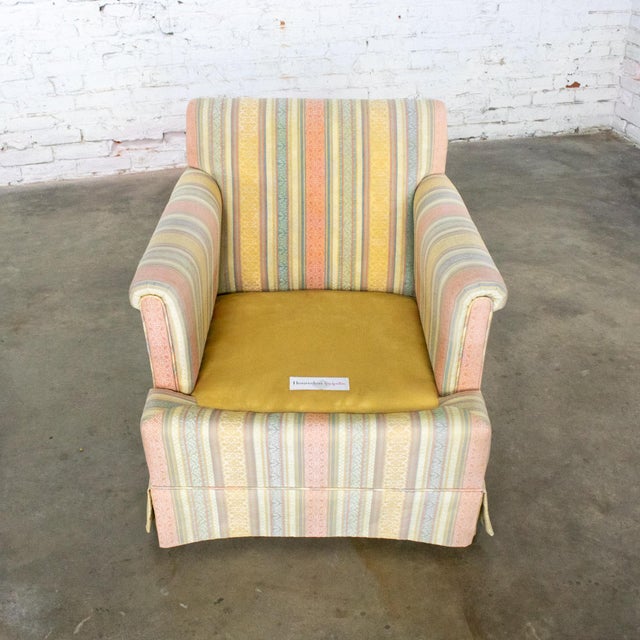 Mid to Late 20th Century Traditional Club Chair by Henredon With Striped Pastel Fabric For Sale - Image 10 of 18