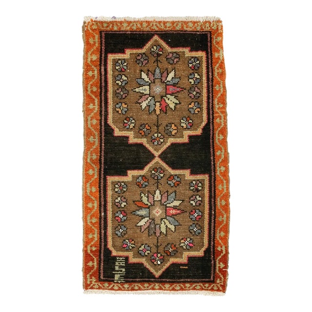 Orange & Brown Vintage Mini Rug For Sale