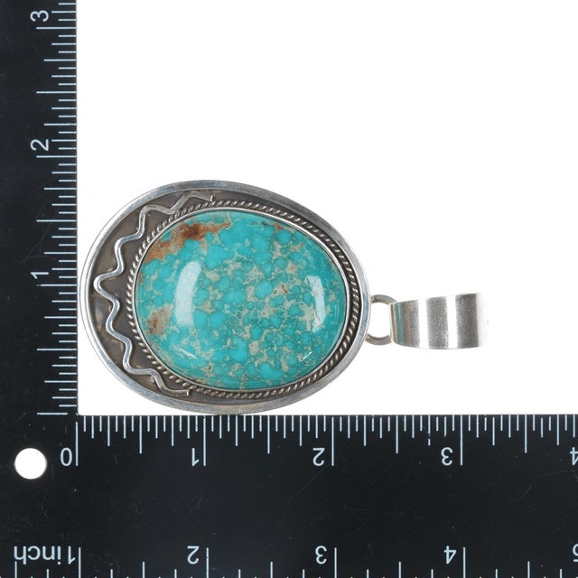 Large Daniel Coriz Santo Domingo high grade turquoise silver pendant For Sale - Image 4 of 4