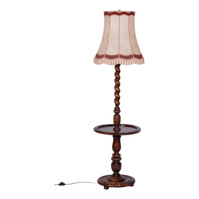 Art Deco Floor Lamp in Oak, 1920s For Sale