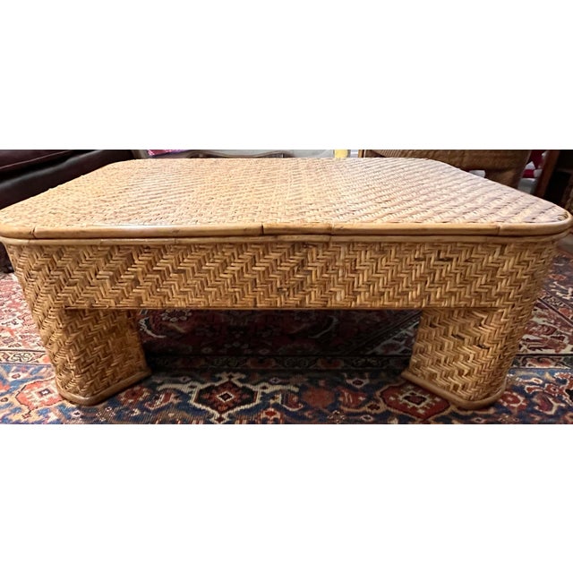 1980s Woven Tortoiseshell Bamboo Coffee Table Attributed to Ralph Lauren for Bloomingdale's For Sale In New York - Image 6 of 11