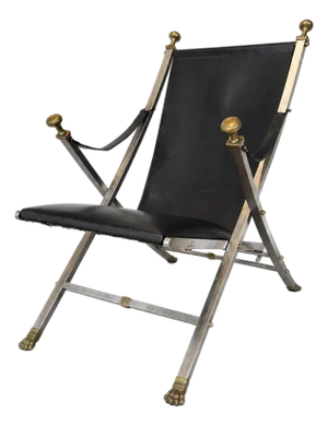 Attributed to Maison Jansen Campaign Chairs – Brass & Steel With Black Leather Sling, 1970s. Three Available.