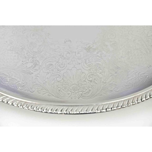 Vintage Silver Plated Serving Plate with Engraved Decorations, 1960s For Sale - Image 3 of 5