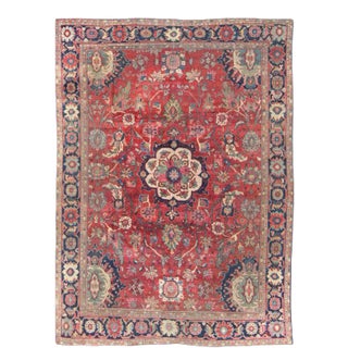 Antique Persian Sultanabad Rug in Red, Blue, Green and Large Scale Florals For Sale