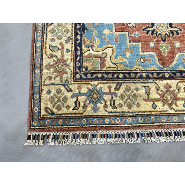 Terracotta Persian Style Heriz Wool Rug With Blue Accents, 3'11" X 6'3" For Sale - Image 13 of 14