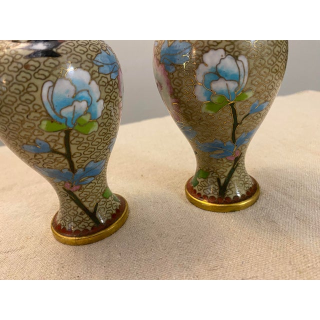 Vintage Cloisonné Love Birds Vases - Set of 2 For Sale In Raleigh - Image 6 of 11