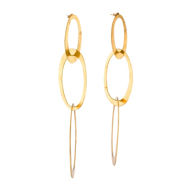 1990s 90s Herve Van Der Straeten Hoop Earrings Gold Plated Signed Vintage, A Pair For Sale - Image 5 of 7
