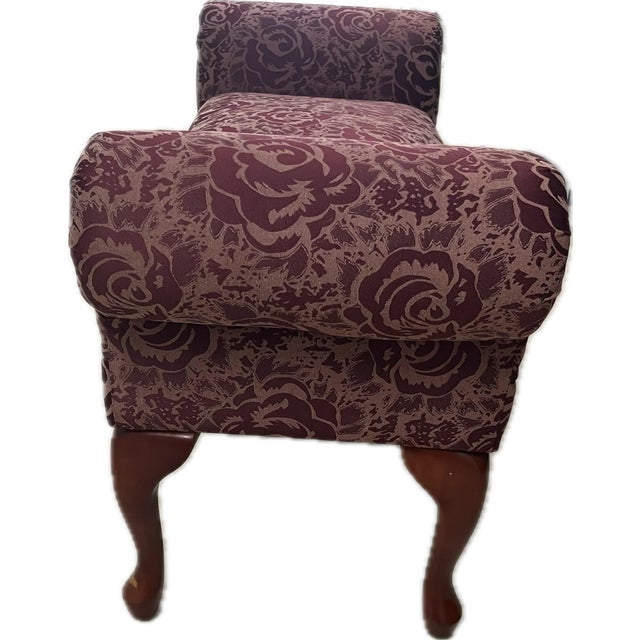 1990s Classic Upholstered Window Bench With Queen Anne Legs in Burgundy Floral Fabric For Sale In San Antonio - Image 6 of 6