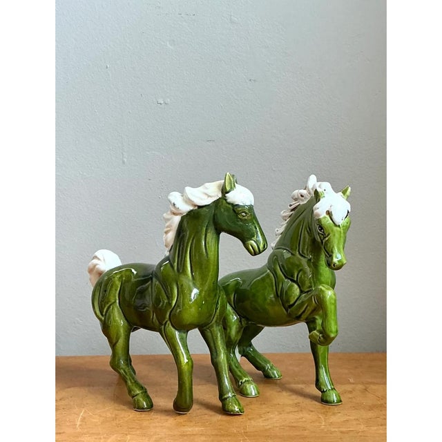Vintage Green Ceramic Horse Figurines For Sale - Image 9 of 12
