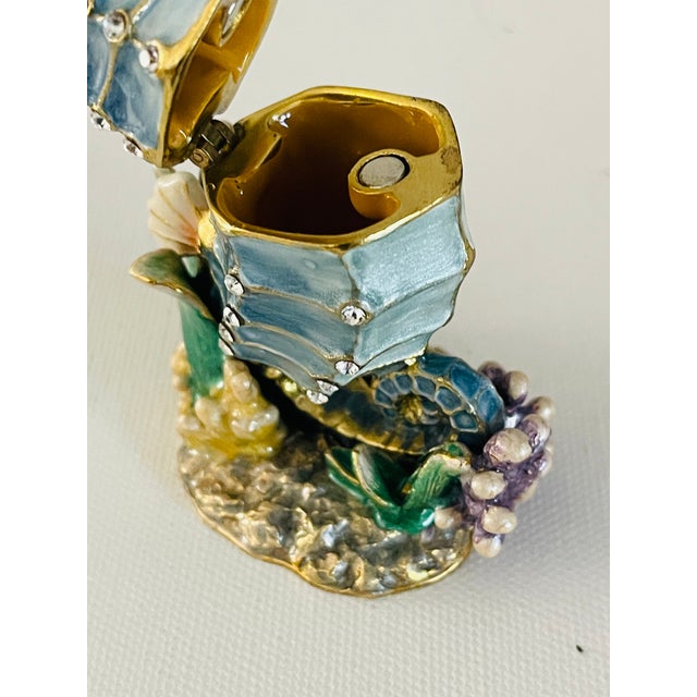Metal 1970s Gorgeous Enamelled Brass With Swarovski Crystals Seahorse Figurine Box For Sale - Image 7 of 7
