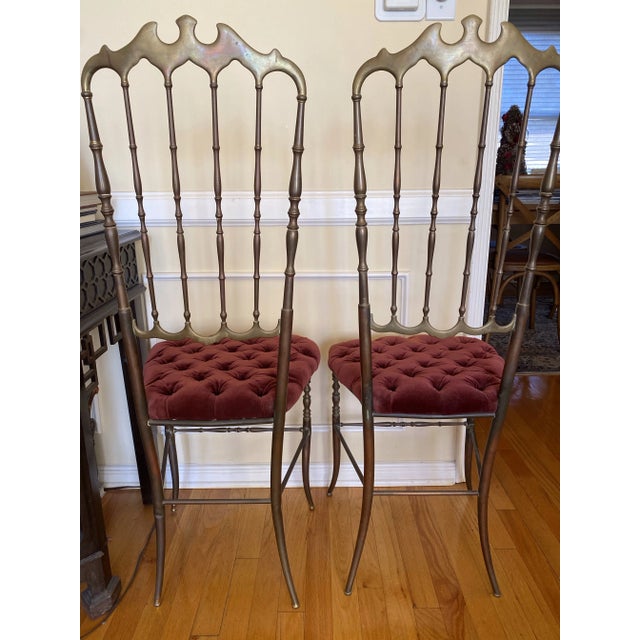 Chiavari 1960s Brass and Velvet Mid Century Chiavari Chairs Set of 2 For Sale - Image 4 of 4