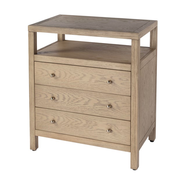 Nora 27 in. W Rectangular Wood 3 Drawer Tall Nightstand with Open Shelf on Top, Light Oak For Sale - Image 10 of 10