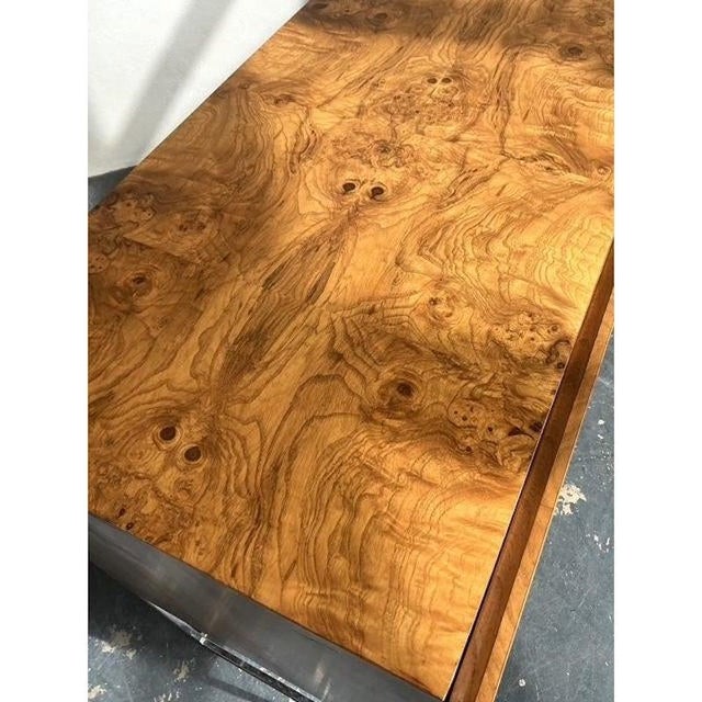 Milo Baughman for Thayer Coggin Vintage Boho Book Matched a Burl Wood Credenza After Thayer Coggin For Sale - Image 4 of 11