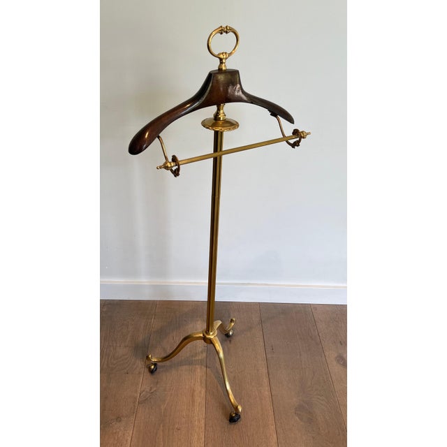 1940s Neoclassical Style Brass and Wood Valet Stand on Casters For Sale - Image 12 of 12