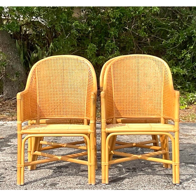 Vintage Coastal Cane Rattan Dining Chairs After McGuire - Set of 4 For Sale In West Palm - Image 6 of 12