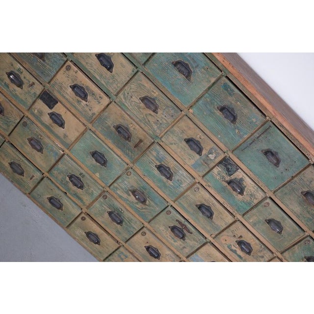 Large Industrial French Painted Pine Hardware Store Cabinet, 1950s For Sale - Image 11 of 18