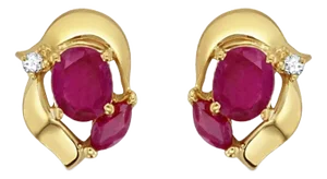 Oval Ruby Studs with Diamond Accents 14k Yellow Gold, 2 Pieces