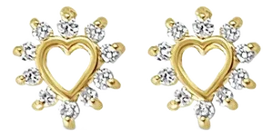 Heart Shaped Cutout Diamond Studs .50cttw 14k Yellow Gold, 2 Pieces
