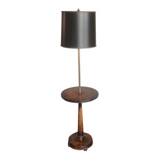 1970s Frederick Cooper Wood Floor Lamp With Table and Shade For Sale